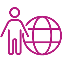 Icon of a person standing next to a globe